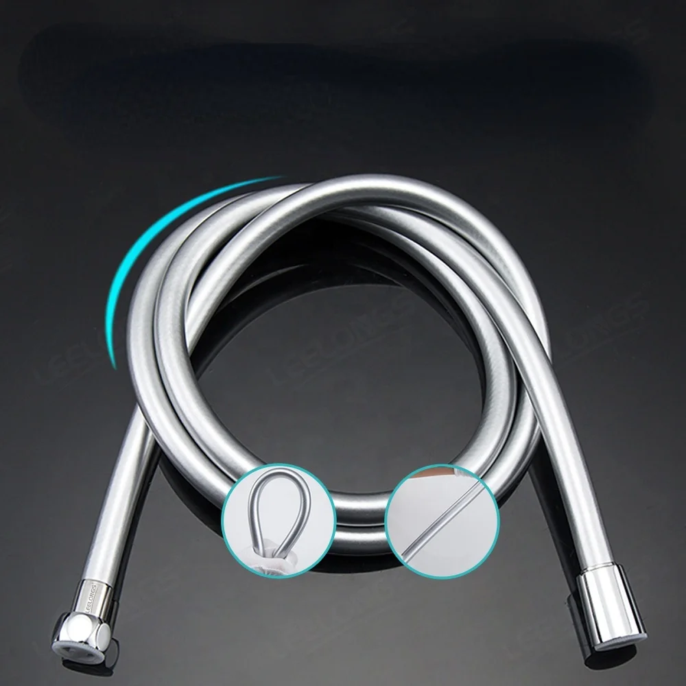 
1.2m 1.5m 2m Non-toxic Leakproof Handheld Shower Head Hose Flexible Anti-Kink PVC Silver Grey Shower Hose 