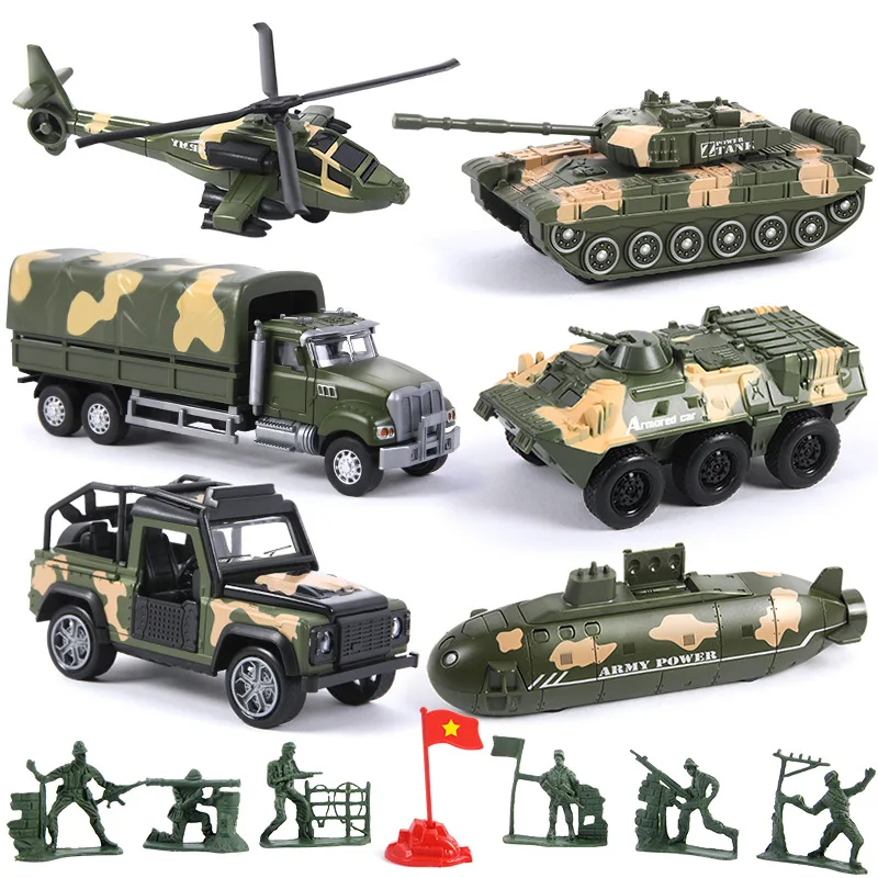 Truck Tanks Helicopter Models Playsets Kids Boy Die-cast Military Vehicles Toy Set