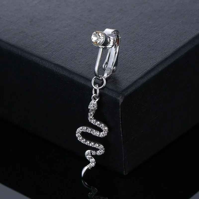 Wholesale Trendy Fashion Surgical Stainless Steel Belly Rings Women Belly Navel Clip Ring Piercings with Zircon Earrings Snake