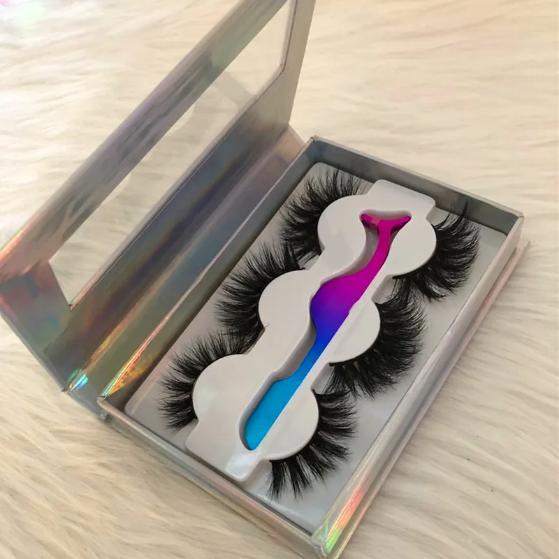 
new arrive private label eyelash book 3 pairs 3d false mink eyelashes packaging with tweezer 