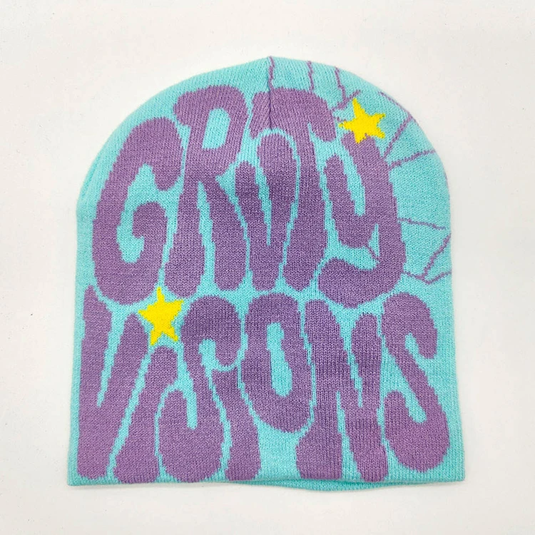 Custom logo manufacturers winter skull cap 85%acrylic 15%spandex jacquard knitted beanie hat for women men