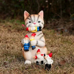 Modern garden sculpture Cats eat gnome folk crafts animal gnome resin cat statue