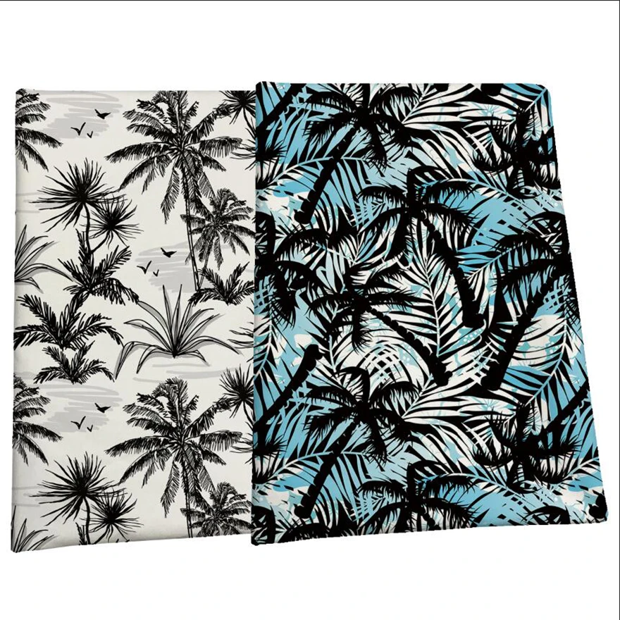 The factory outlet tropical palm trees peach skin print polyester sublimation fabrics textiles for shorts wear