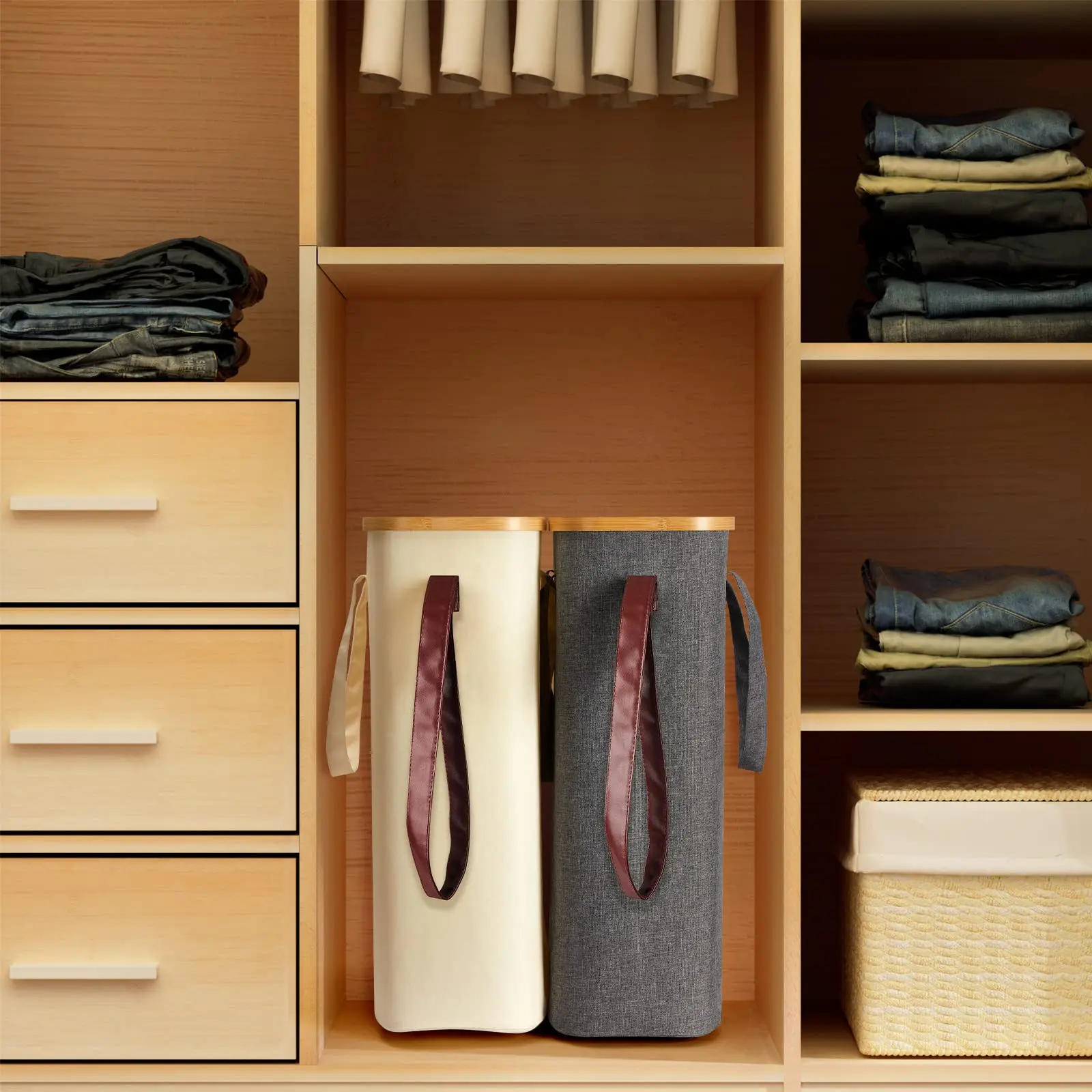 52L Slim Laundry Basket Collapsible Narrow Laundry Hamper with Removable Washable Laundry Bag