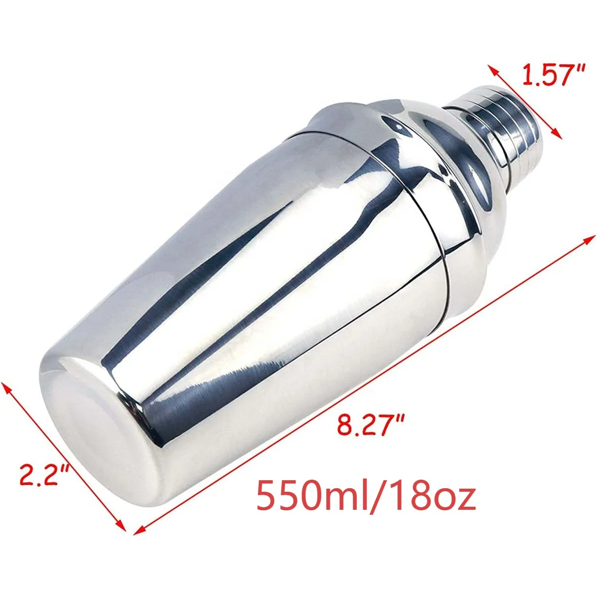 Wuyi Camol Factory 18oz Cocktail Shaker Bartender Shaker Stainless Steel Drink Mixer 550ml Martini Shaker