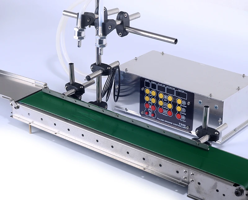 Alcohol Hand Sanitizer Gel Dispenser Diaphragm Pump 2 Nozzles Liquid Filling Machine With Conveyor and Guardrail