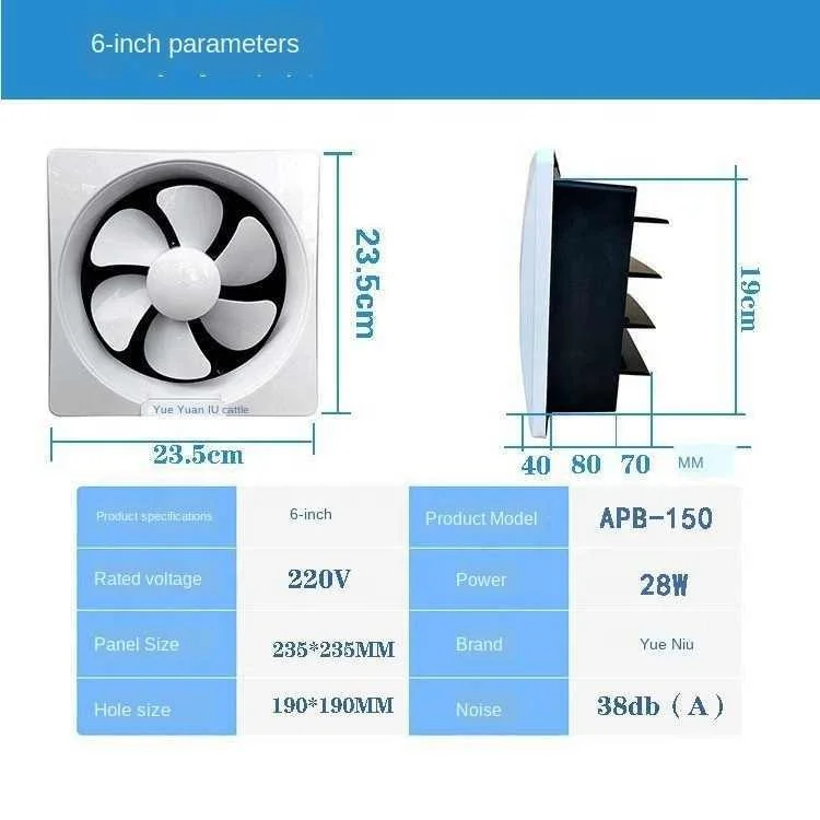 Ventilation Fan 6 8 Inch 10 Inch Exhaust Wall Exhaust Kitchen Powerful Household Silent Bathroom Window Exhaust Fan
