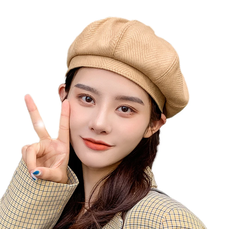 Wholesale High Quality Winter Beret  For Women French Hat Leather Solid Color Berets Hat