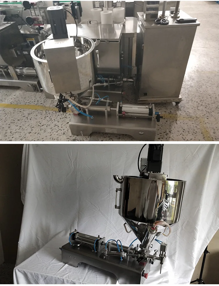 Pneumatic Piston type  filling machine with heater and stirring devices Paste gel and liquid peanut jam filling machine