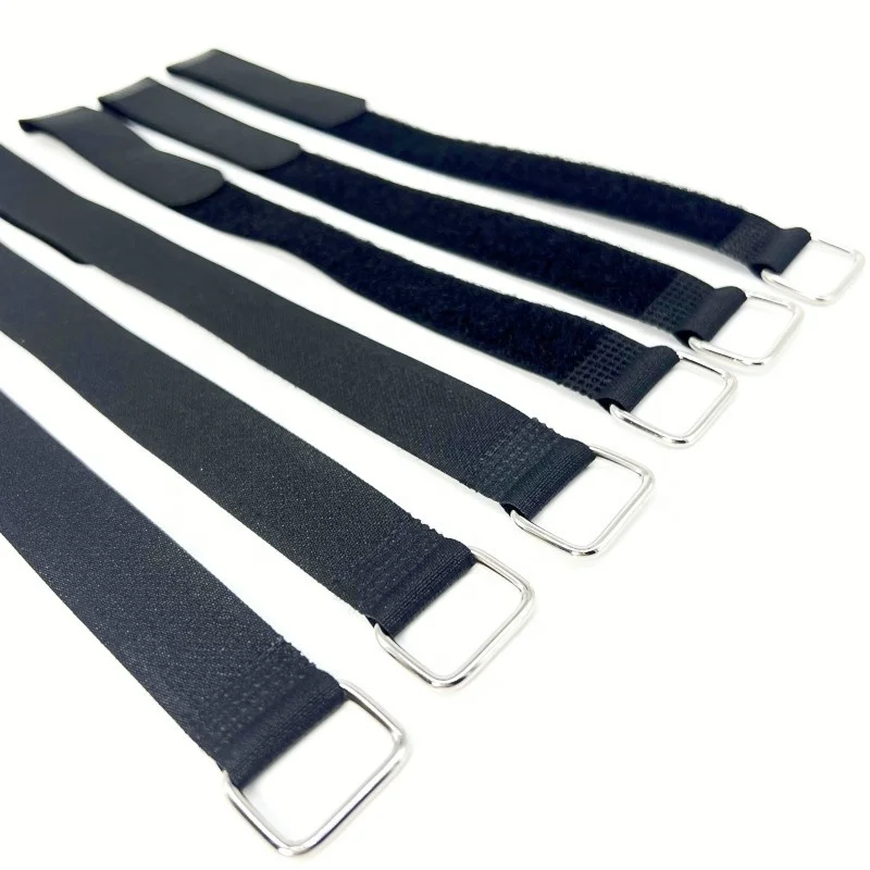 Double Sided Custom Size Print logo Heavy Duty  Wrap Self Locking Adjustable Iron Buckle Nylon Hook and Loop Fastener Tape Strap