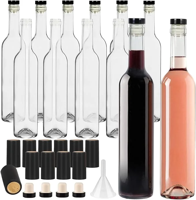 12 oz glass wine bottle with cork lid for wine, sparkling wine, juice