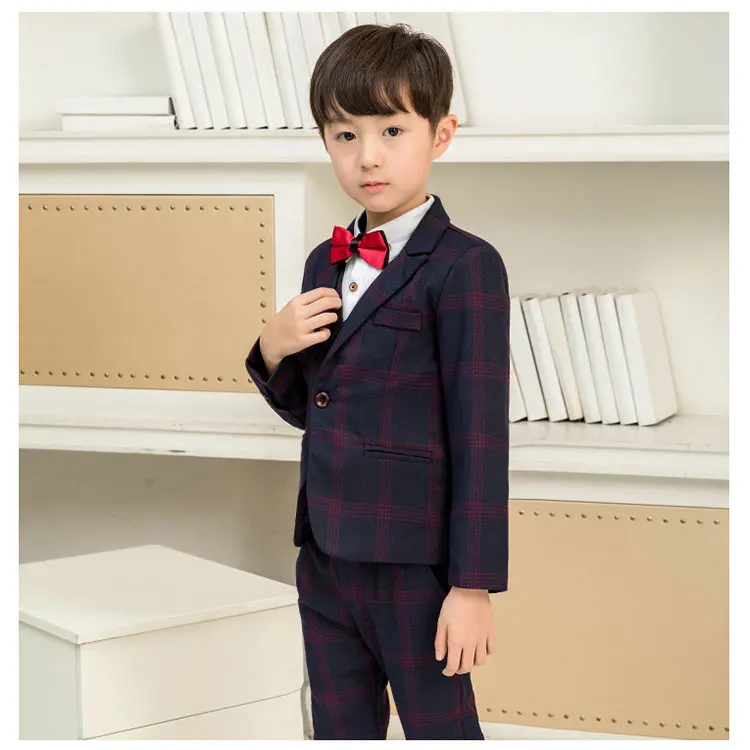 Kids formal dress wedding party suit 4 pcs plaid suit for boys