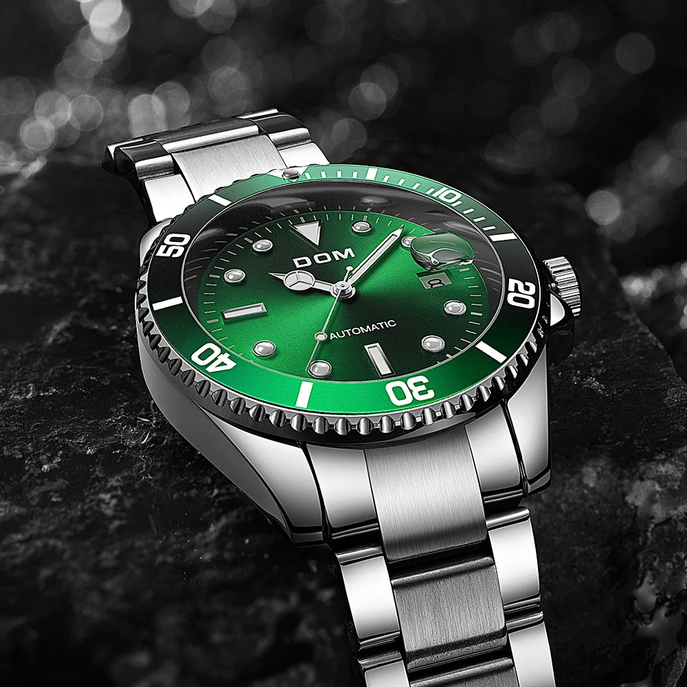 DOM Brand Luxury Men Watches Automatic Green Watch Men Stainless Steel Waterproof Business Sport Mechanical Wristwatch M-1310