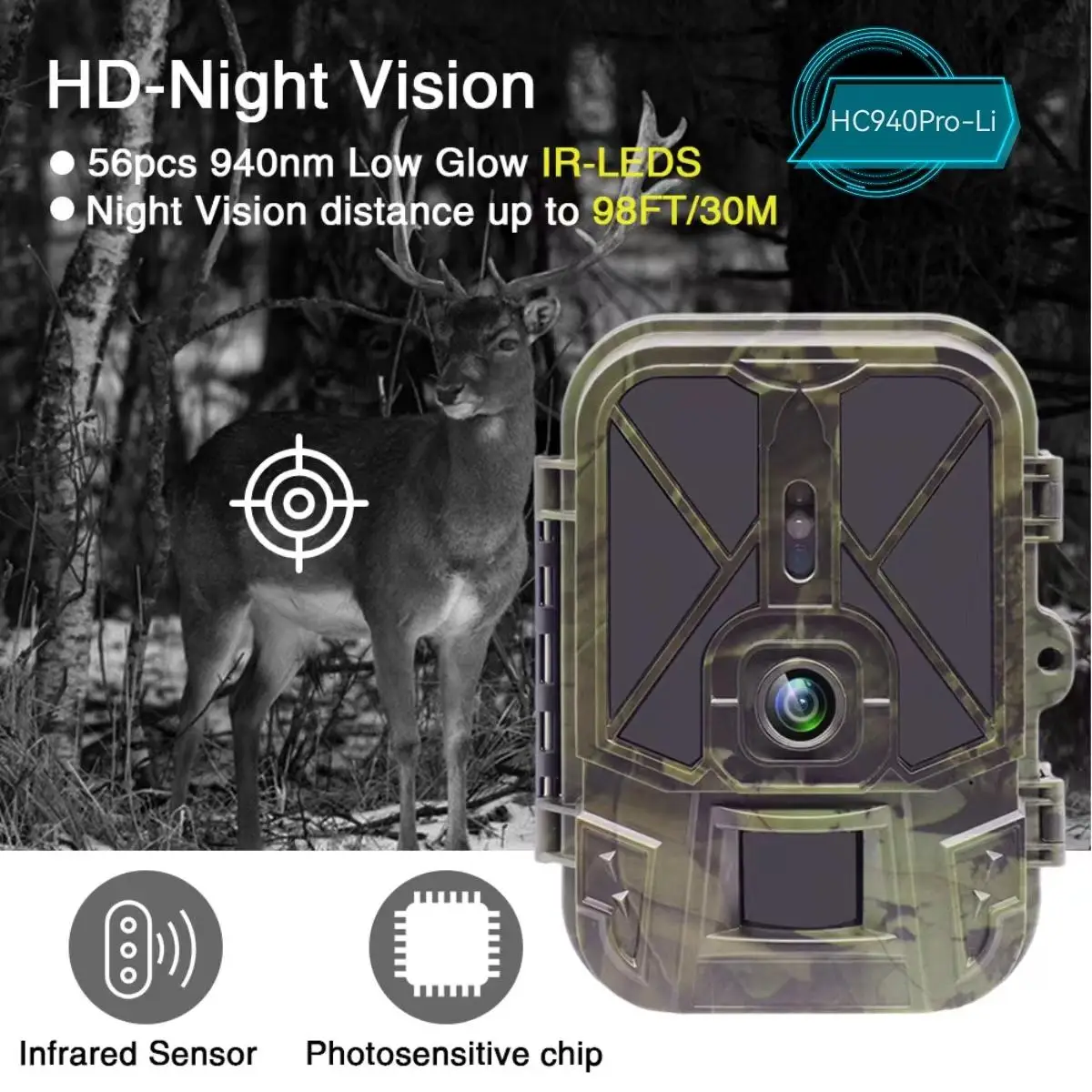 HC-940pro-li 4G 4K 30MP Trail Camera 8000mA LI-Battery Waterproof Supports Picture Video Transmission Live Video Compatible SD