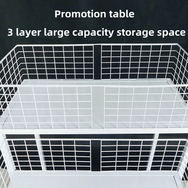 Store Folding Promotion Desk Table Snack Drink Bottle Product Accessories Storage Basket Risers Ladder Metal Display Stand Rack