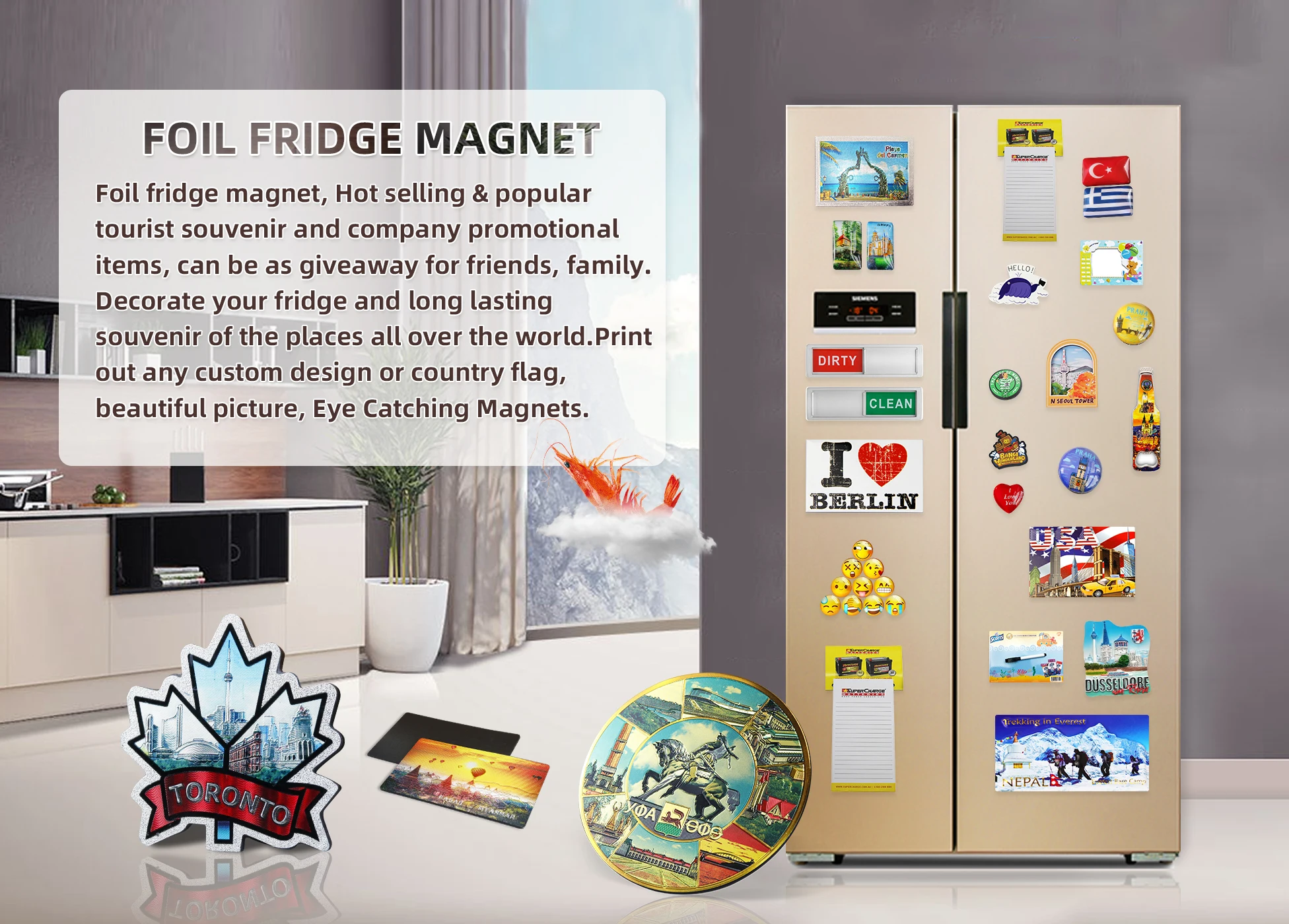 New Product Funy Door Magnetic Germany Souvenir Heart Cup Shaped Home aluminum foil Fridge Magnet