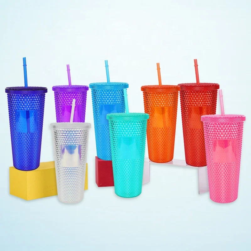 amazon top seller 2022 Matte Rivets Plastic Tumbler with Lid and Straw, 24OZ/710ML, Customizable DIY Cold Cup