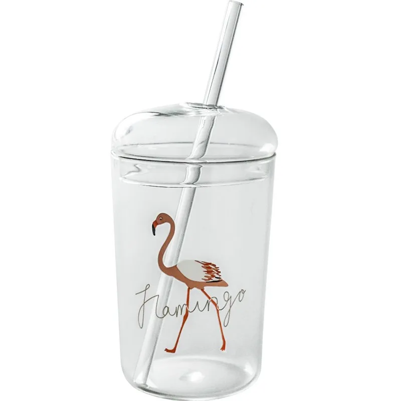 16oz High Borosilicate clear Glass can Cup with glass lids Transparent Coffee Cola Milk Breakfast Glass Juice  Mug with straws