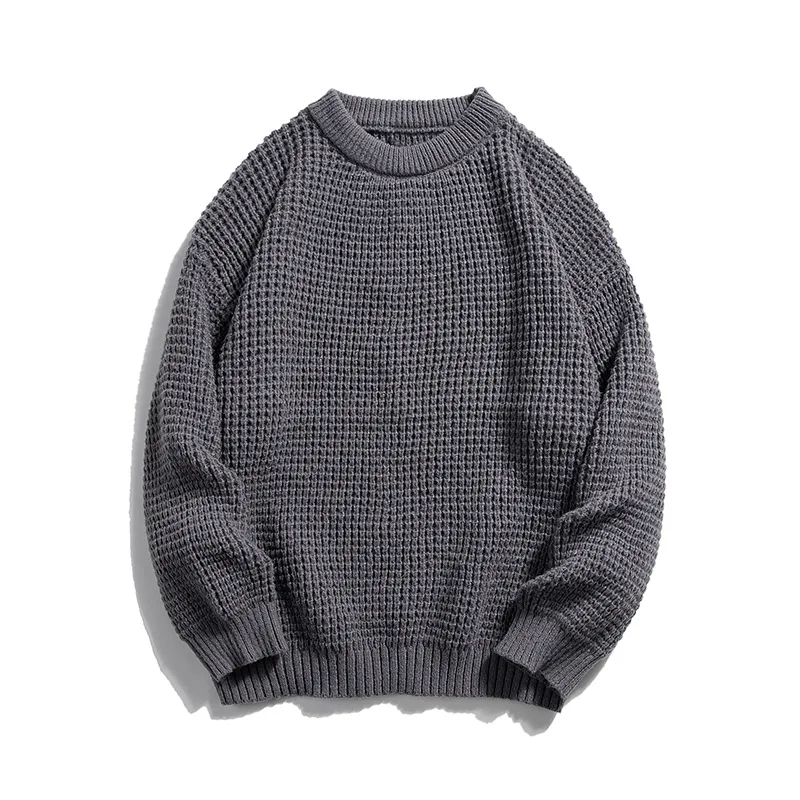 Solid color round neck sweater men lazy wind retro BF wind knit folded coat winter mens knit sweater