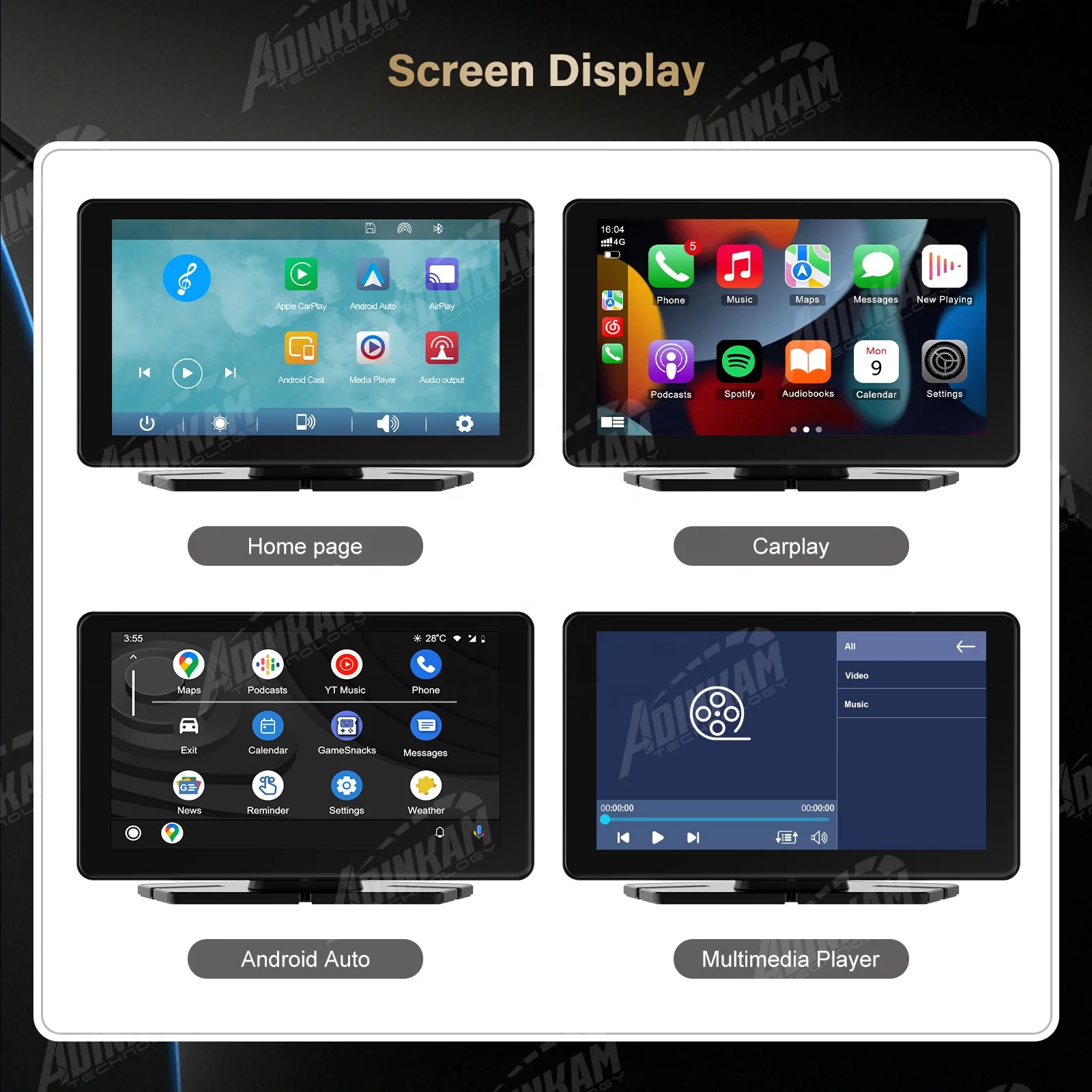 Portable 7 Inch Carplay Android Auto Car Smart Screen ADINKAM P70 Universal Multimedia Video Player Support Airplay Car Radio