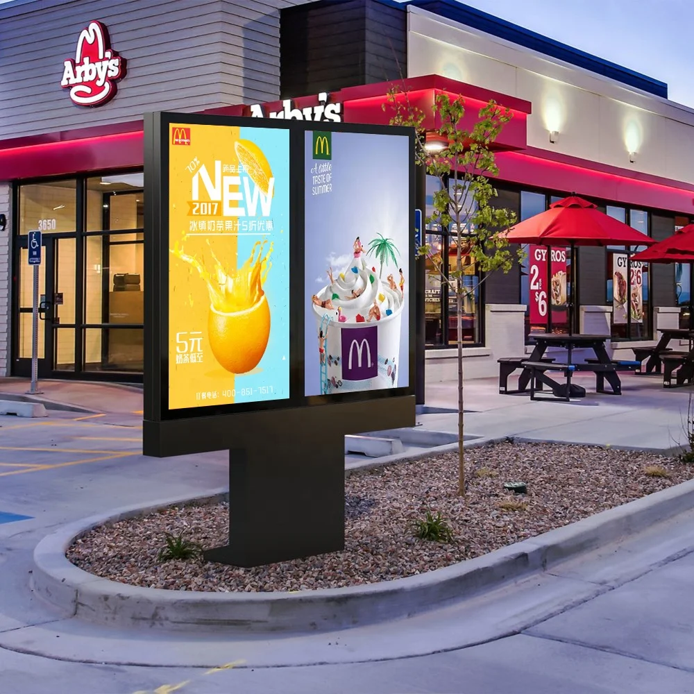 2x pieces 55 Inch Dual Double Screen Digital Drive Thru Menu Boards