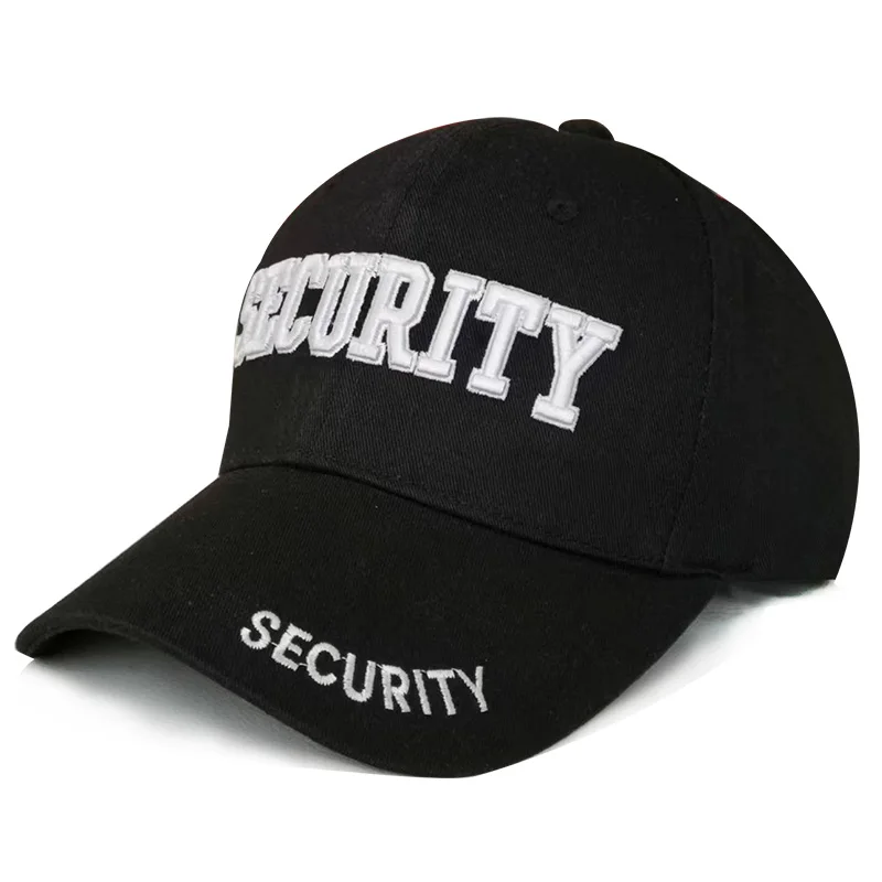 High Quality Embroidery Logo Baseball Cap Black Security Hat Black Cap for Men Security
