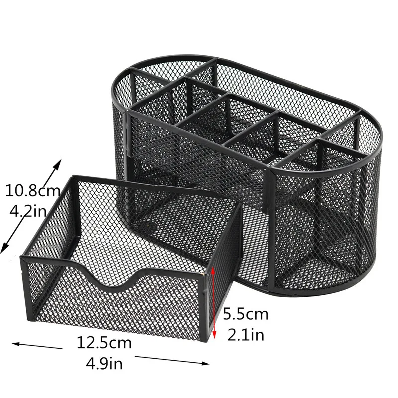 Metal Pen Stand Pencil Holder Mesh Organizer Desktop Organiser Storage with Removable Drawer