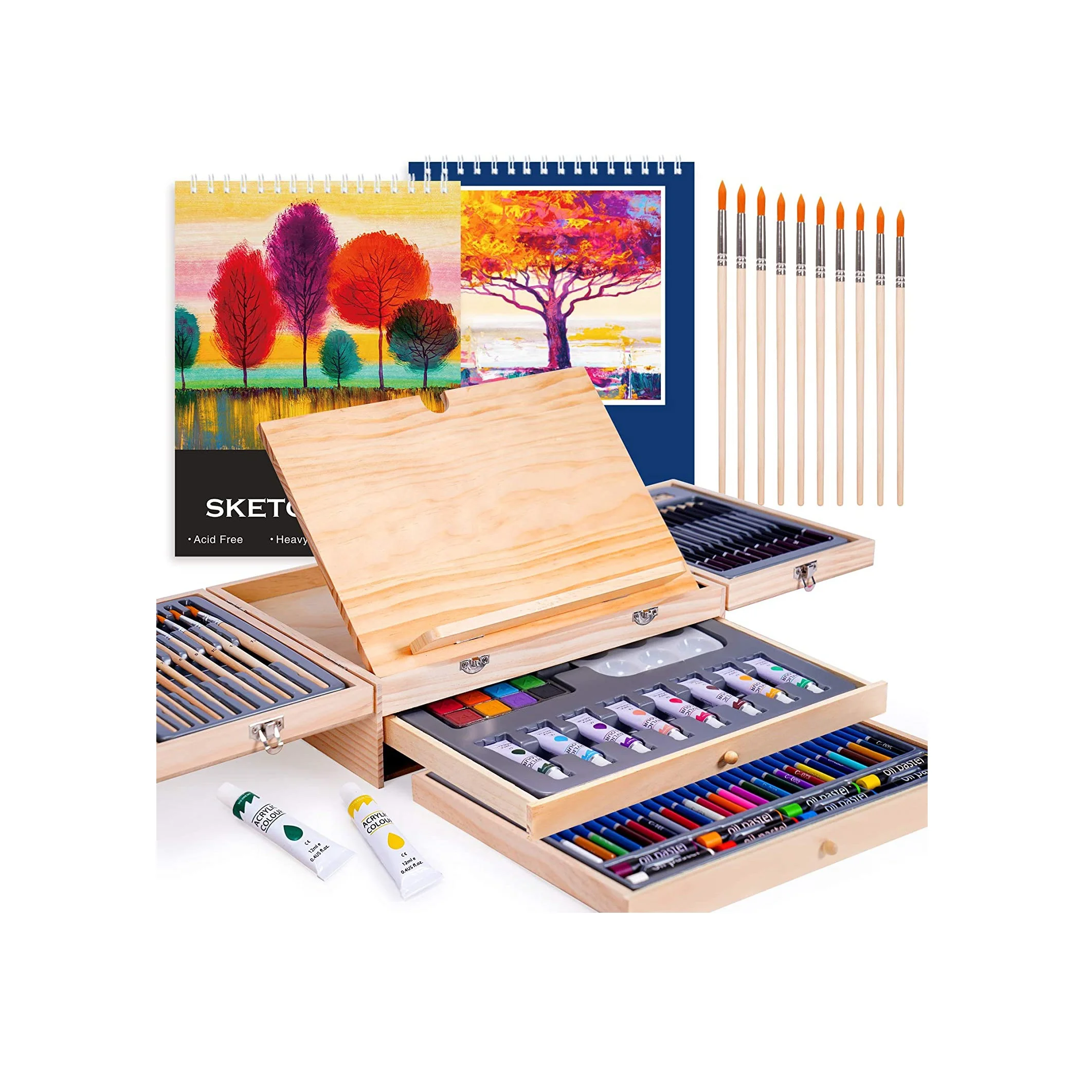 85pcs custom high quality kids art set professional with wooden case packing