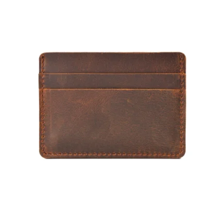 Simple Slim Card Holder Wallet Vintage Handmade Cowhide Leather Business Gift Promotional Custom Credit Card Holder