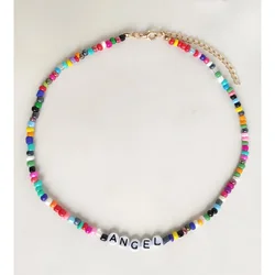 Stylish Lovely Colorful Acrylic Beaded Jewelry Creative Letters Clavicle Chain Necklace For Women