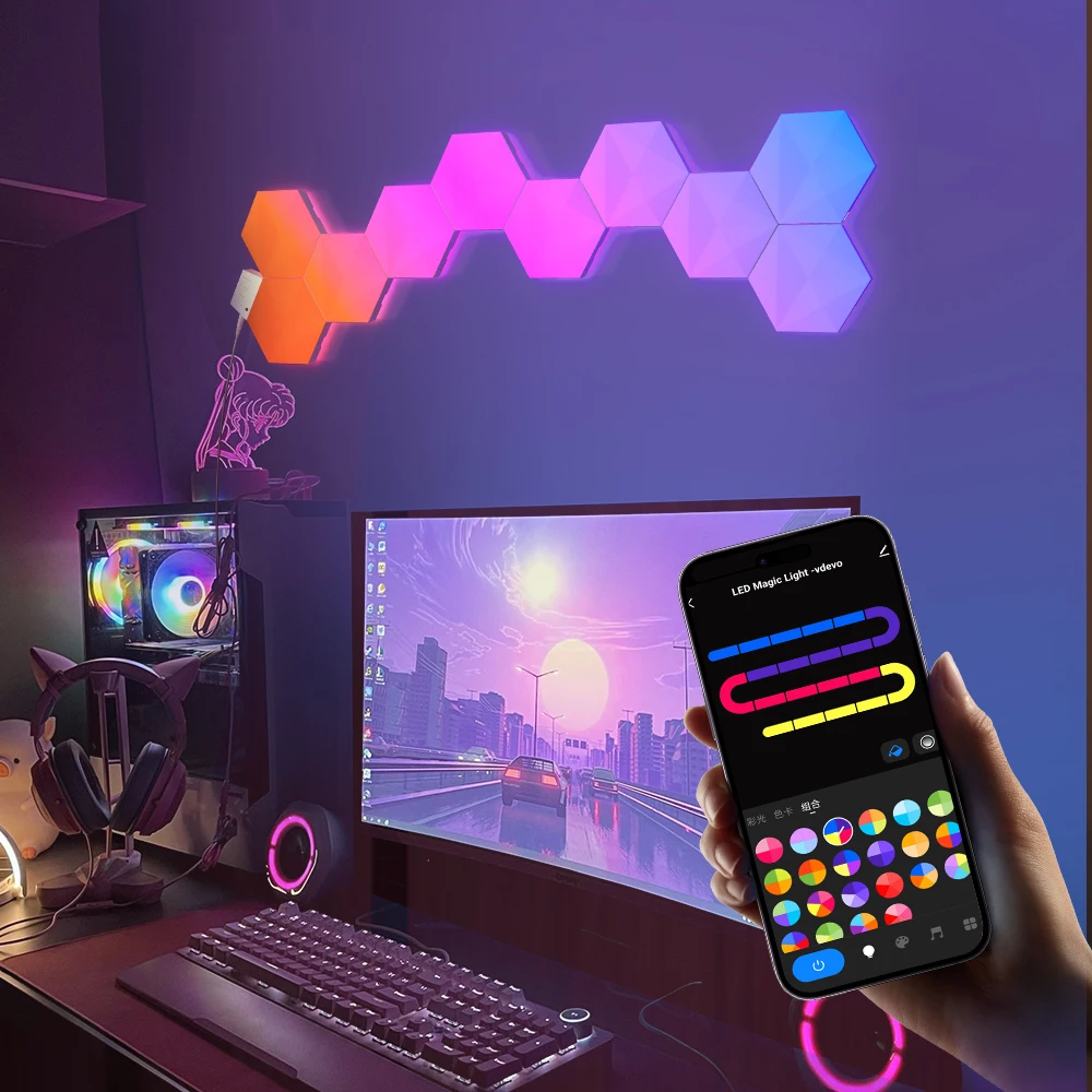CL Lighting E-commerce Supplier Wholesale Rgb Magic Color Hexagon Led Wall Gaming Lights for a Gaming Room
