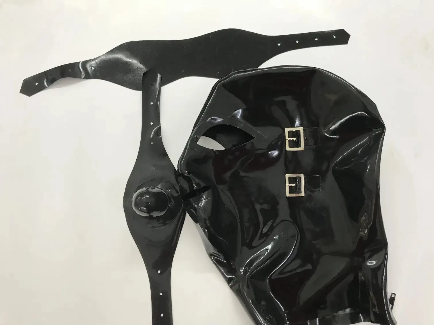 3 Piece sexy rubber hood with eyes cover detachable Mouth plug fetish mask free shipping bondage latex hood