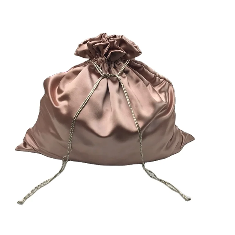 Customize Large Rose Gold Dust Satin Silk Pouch Dust Bag Custom Logo Soft Satin Handbag Dust Bag Big Satin Bag