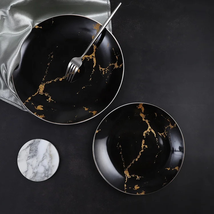 Новинка, столовые тарелки для ресторана, керамические мраморные современные тарелки, набор