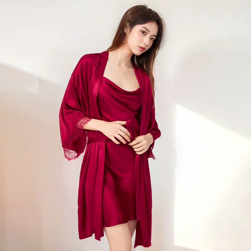 Home Bathrobes Women Long Sleeve Nightgown Bath Robes Nightwear Home Wear Luxury 100% Silk Robe Sleepwear for Women