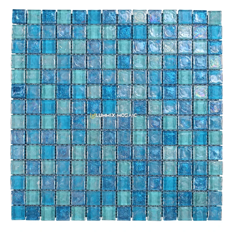 Colorful Glazed Crystal Glass Mosaic Blue Pool Outdoor Pool Mosaic Building Materials Bathroom Tile