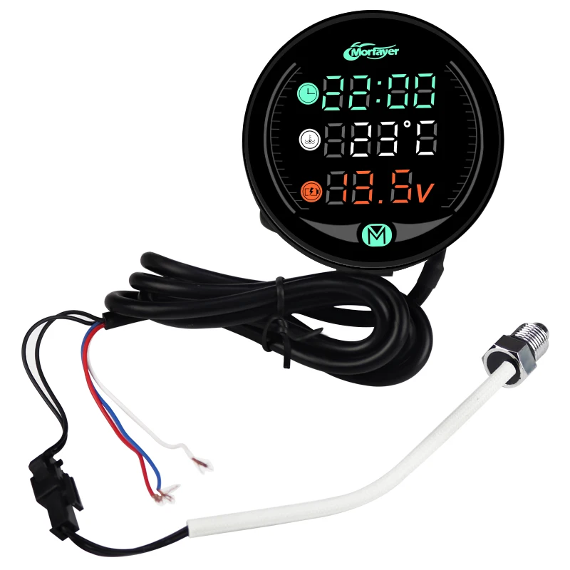 LED Motorcycle Meter With USB Charger Voltmeter Voltage Temperature Time