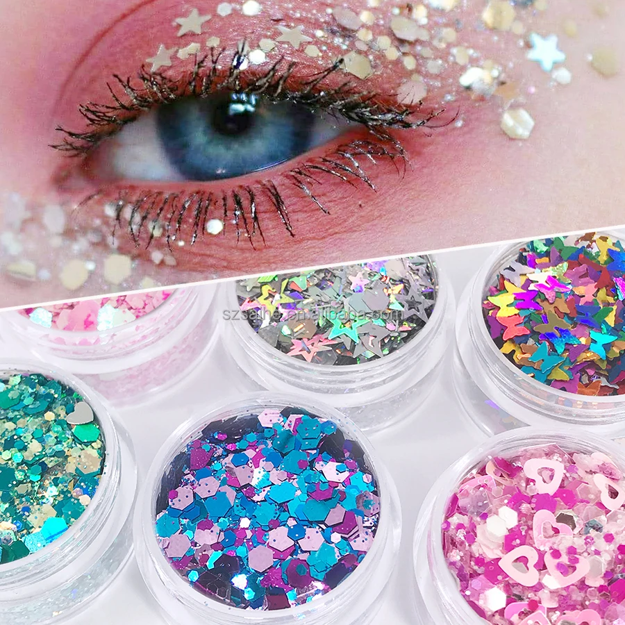 Оптовая продажа новый дизайн голографический блеск из полиэстера объемная форма блеска