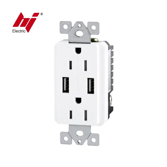 Made in China 15A Duplex Receptacle 2 Port USB Wall Charger Socket 125V 4.0A USB Outlet Wall Plate