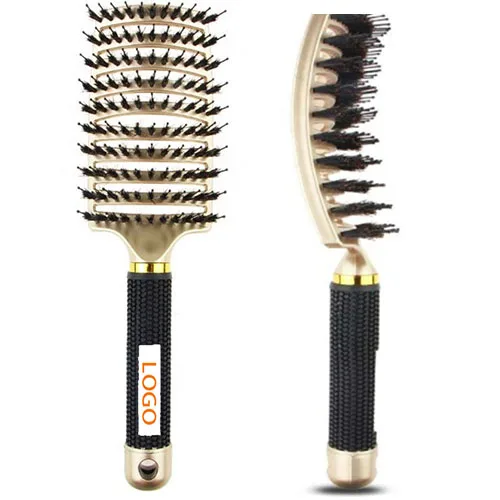 
Amazon hot Wholesale Customized LOGO Curved Vented Detangling Wave Brush Boar Bristle Hair Brush with nylon bristle 