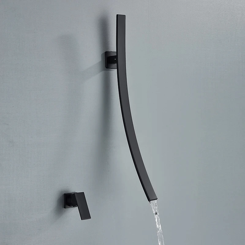 Basin Faucet Wall Mounted 70cm Spout Waterfall Single Handle Chrome Bathroom Mixer Tap Concealed Basin Sink Torneira