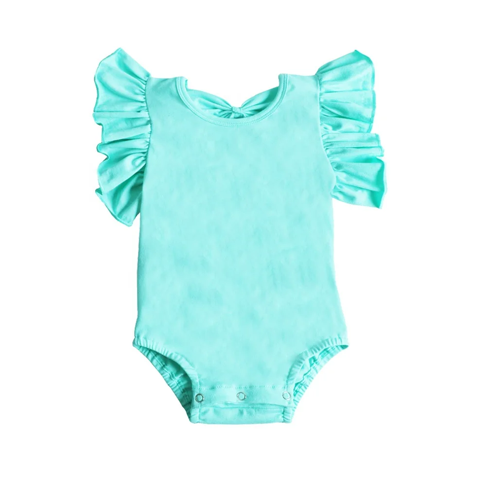 newborn baby romper knit cotton summer clothing Infant Baby ruffle romper back with bow knot baby girl flutter sleeves romper