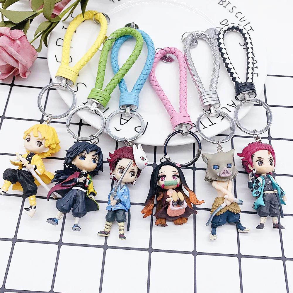 Demon Slayer Keychain Cute Pendant Lanyard Hamster Enamel Anime Fabric Boba Tea Kawaii Shaker Animal 3D Japanese One Piece