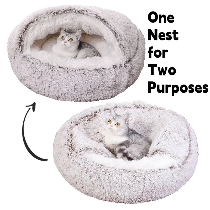 Winter Comfortable Soft Semi-enclosed Washable Dog Round Cat Pet Bed Plush Warm Dog Kennel