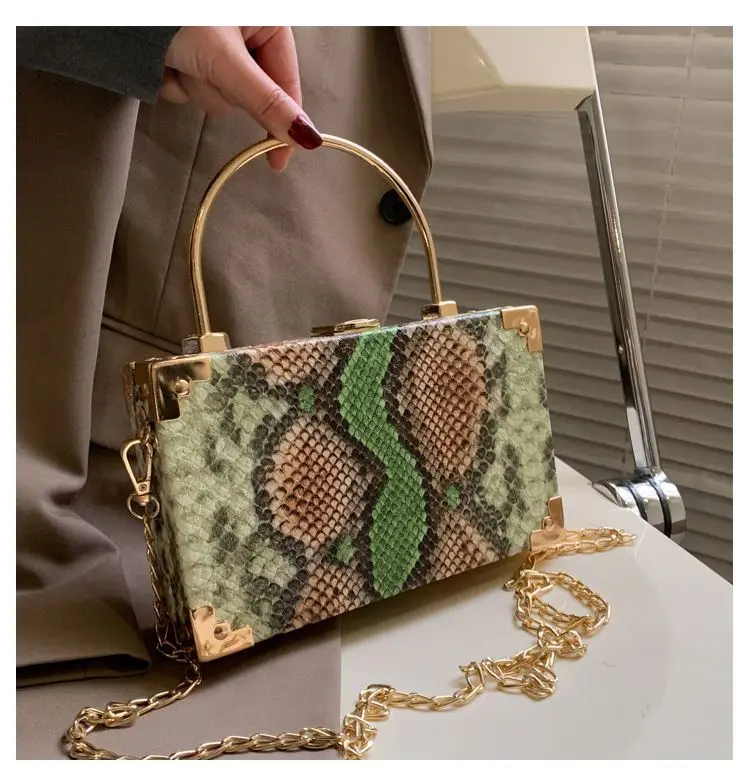 kc Ins 2022 New Vintage snake pattern box small square bag chain strap portable One Shoulder Messenger Bag