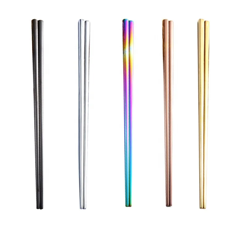 Custom Logo Reusable Luxury Colorful Polish 304 Stainless Steel Metal Chopsticks 5pairs With Gift Box Set