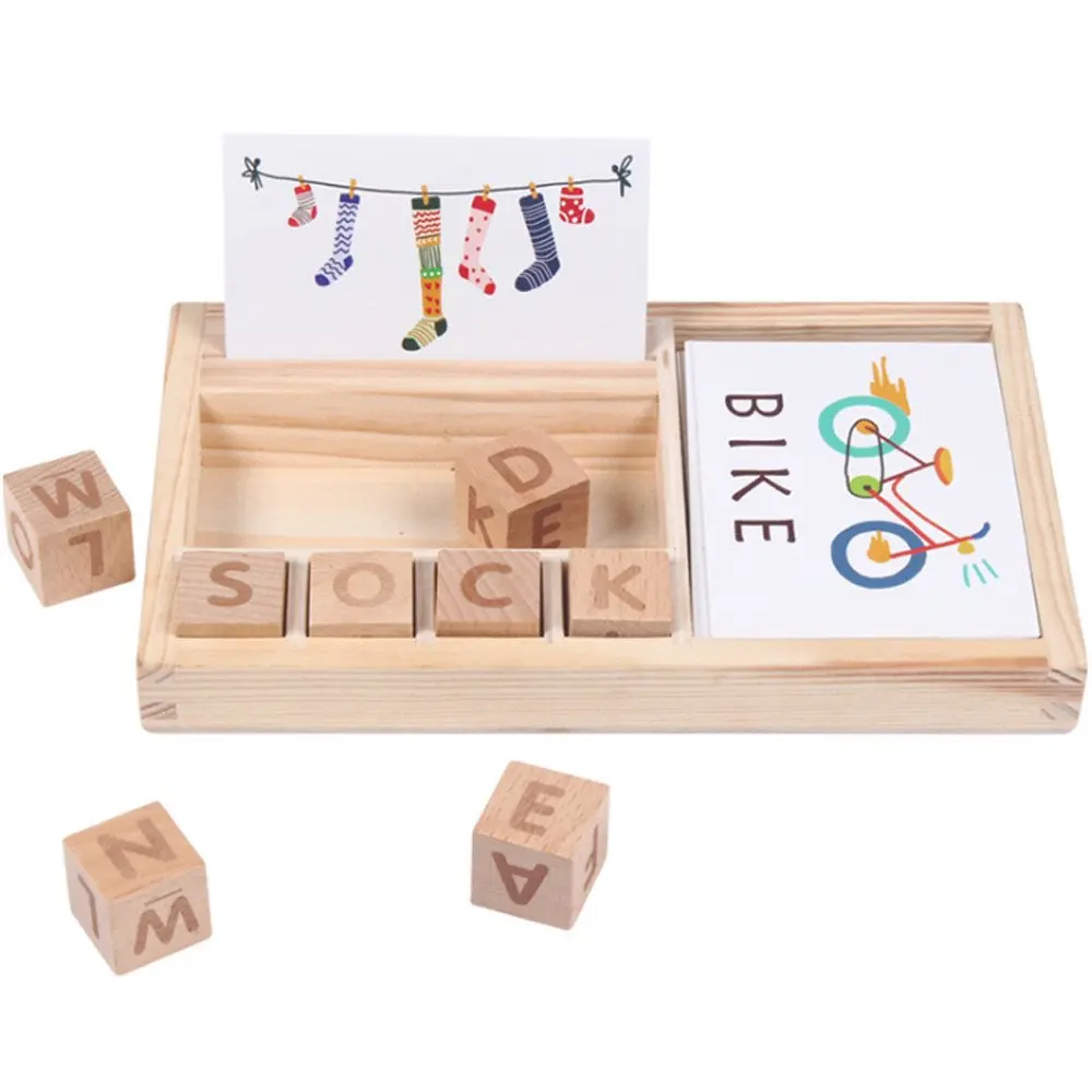 Wooden Letters Blocks Spelling Games Early Educational Children Learning Toy Wooden English Spelling Alphabet Blocks Toy