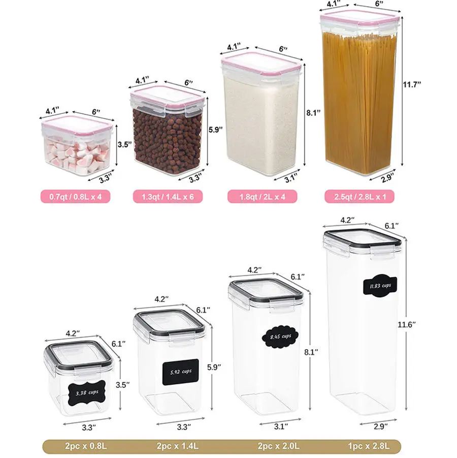Pantry Organizers 24 Pack Large Airtight Plastic Cereal Container Box Food Storage Containers Sets For Sugar Flour Dry Food