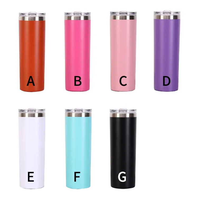 Drinkware Mugs Double Wall Slim Skinny 20 oz Tumbler stainless steel With Lid and Straw, Stainless Steel Slim Skinny Tumbler