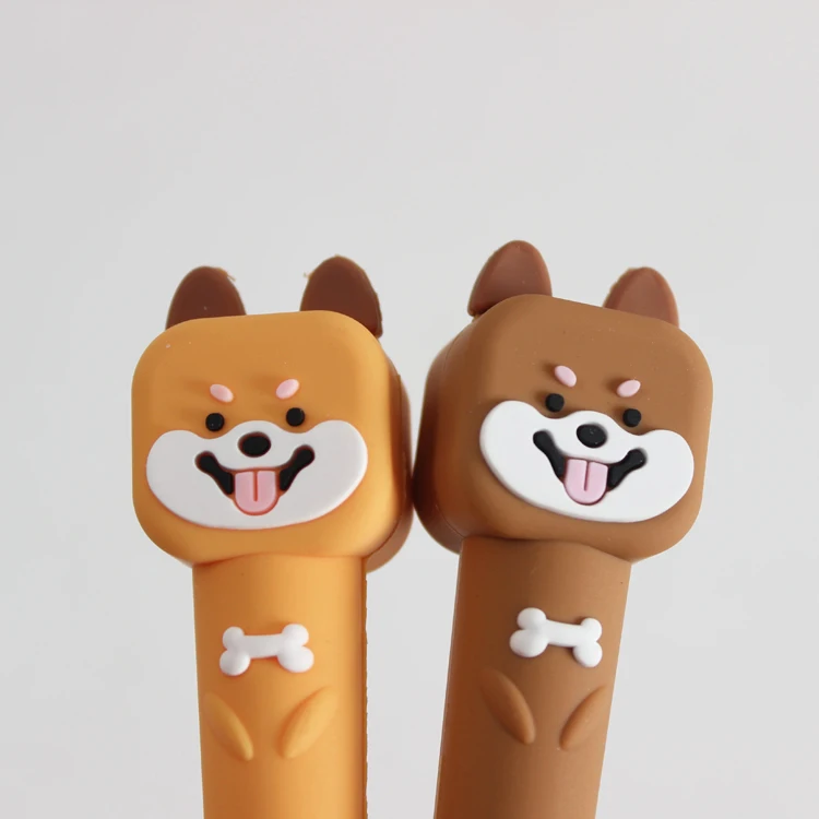 O&Q Cute Animal series special creative design Beardog PVC gel ink pen with comfortable hard silicone pen holder